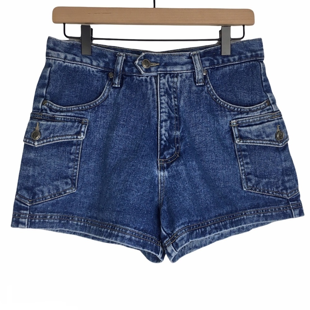 VINTAGE Jean Shorts High Waist Cargo No Excuses Army Girl Mom Denim Size 9/10